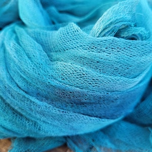 EMERALD LAKE ,Hand dyed cotton scrim , yellow, pink and red Pure cotton gause, cheesecloth , nuno felting, felting