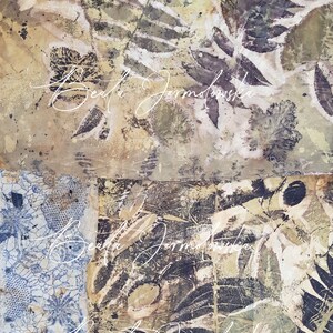 May include: Abstract art print with a collage of brown, green, and white leaf patterns. The artist's signature, "Beata Jarmolinska", is visible in the lower right corner.