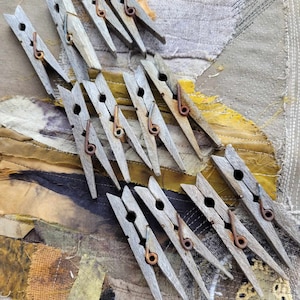 OLD WODEN CLIPS 12 Weathered Wood ,clothespins,pegs,decorative Holder ...