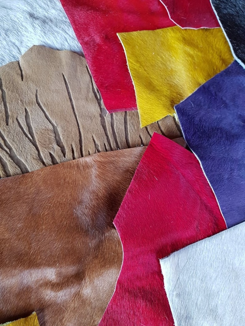 COWHIDE REMNANTS Scraps Hair on Cowhide Leather red yellow Etsy