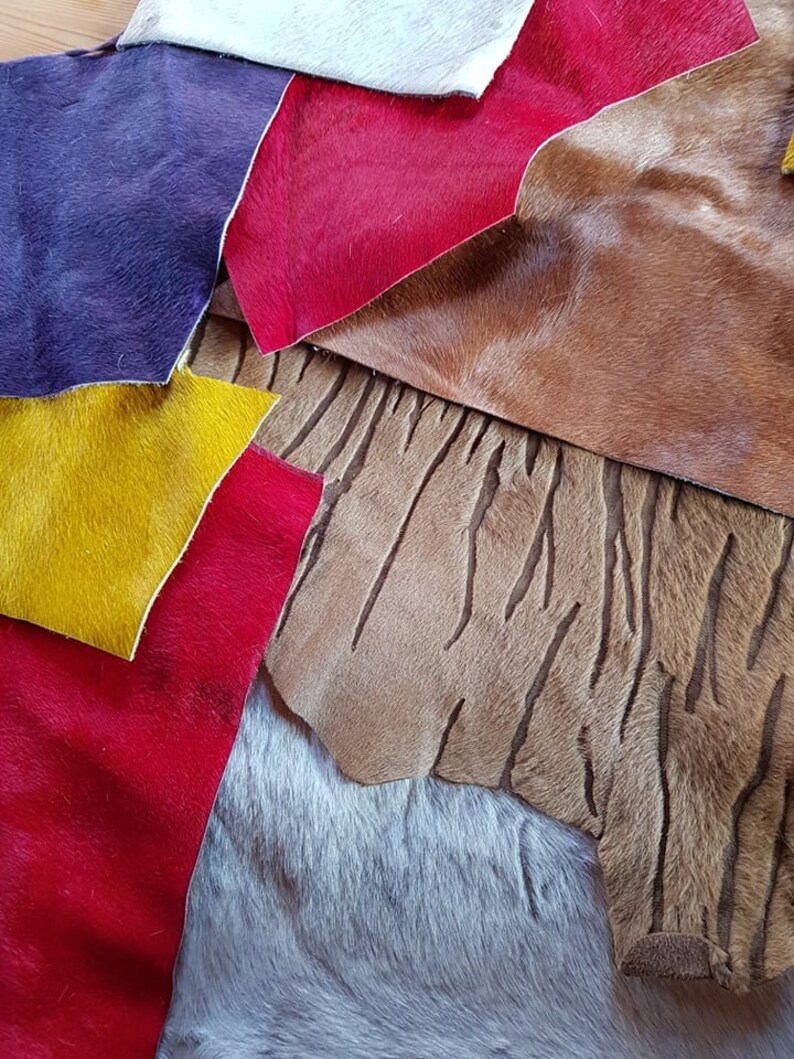 COWHIDE REMNANTS Scraps Hair on Cowhide Leather red yellow Etsy