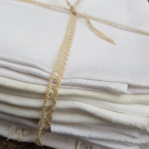 White Linen Remnants Bundle, Medium Weight Flax Fabric Scraps