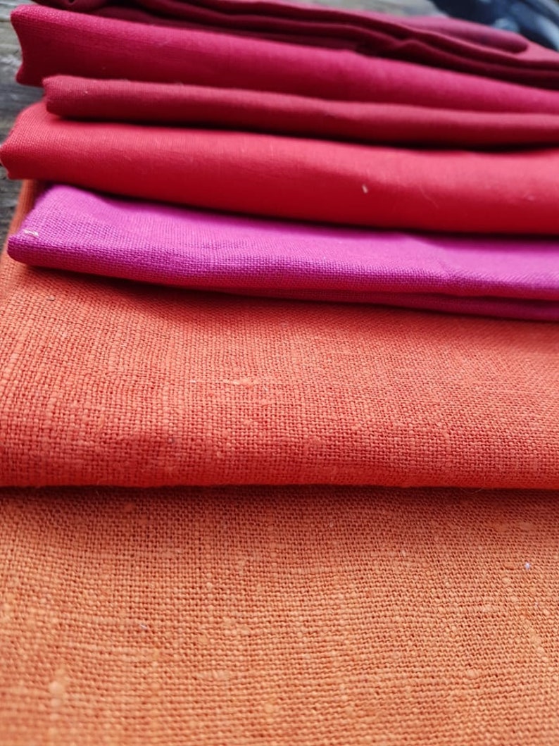 REDS Linen Fabric Scraps Red Pink Orange Colour natural Etsy