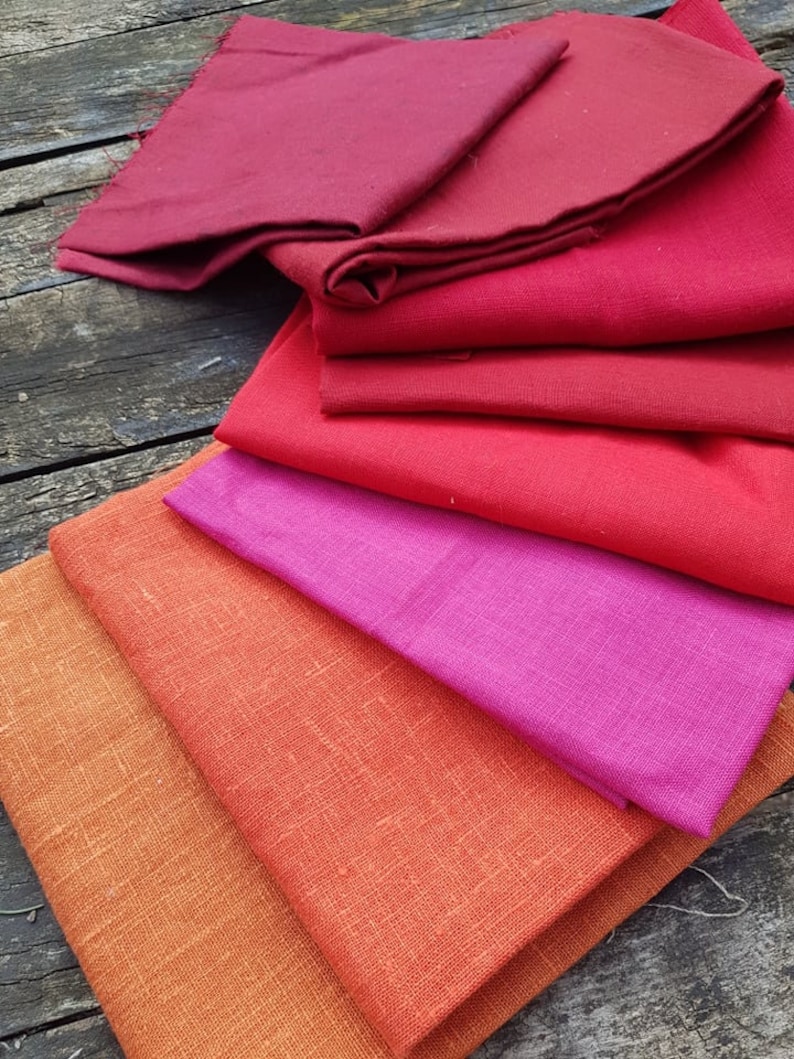 REDS Linen Fabric Scraps Red Pink Orange Colour natural Etsy