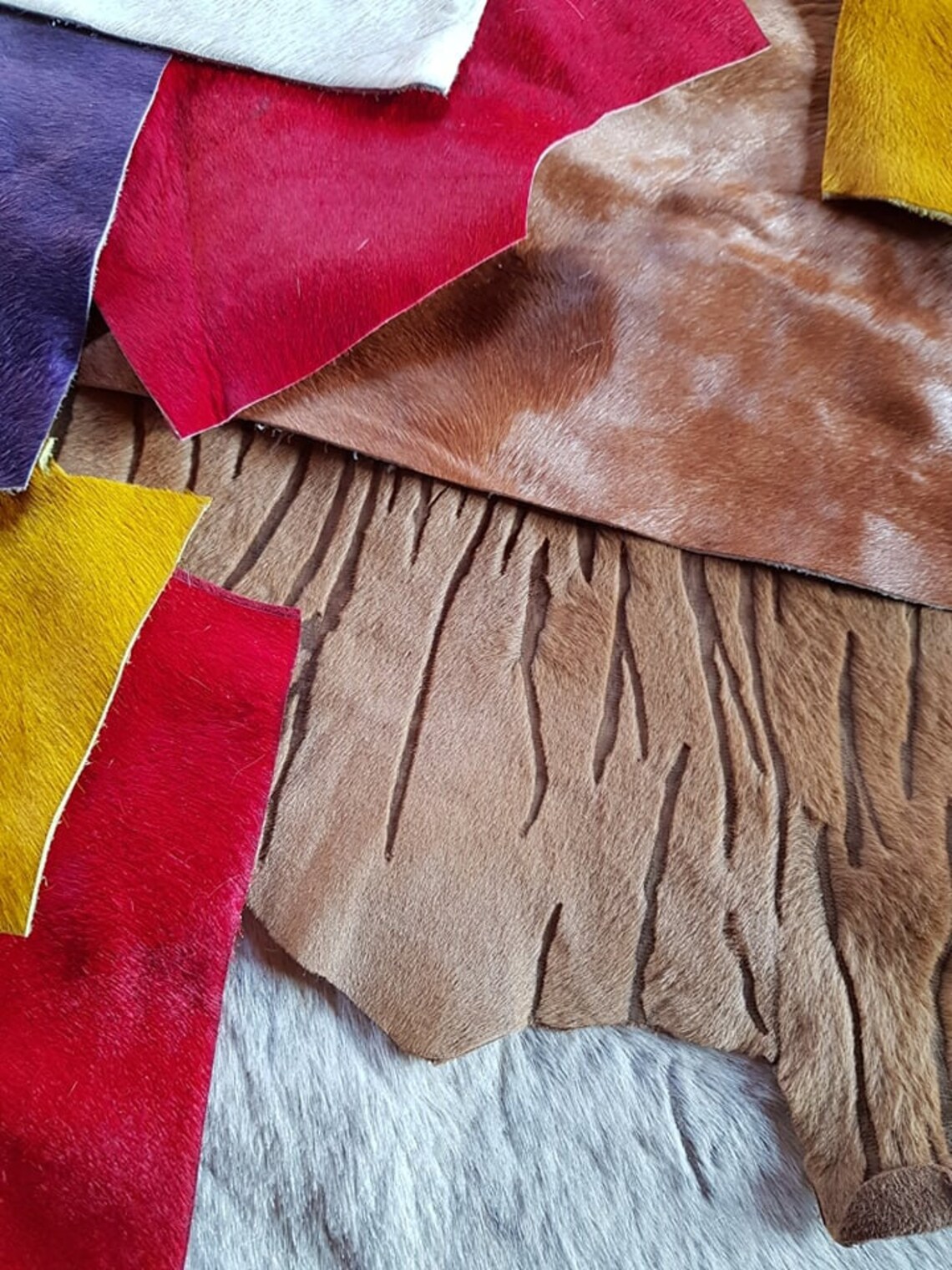 COWHIDE REMNANTS Scraps Hair on Cowhide Leather red yellow Etsy