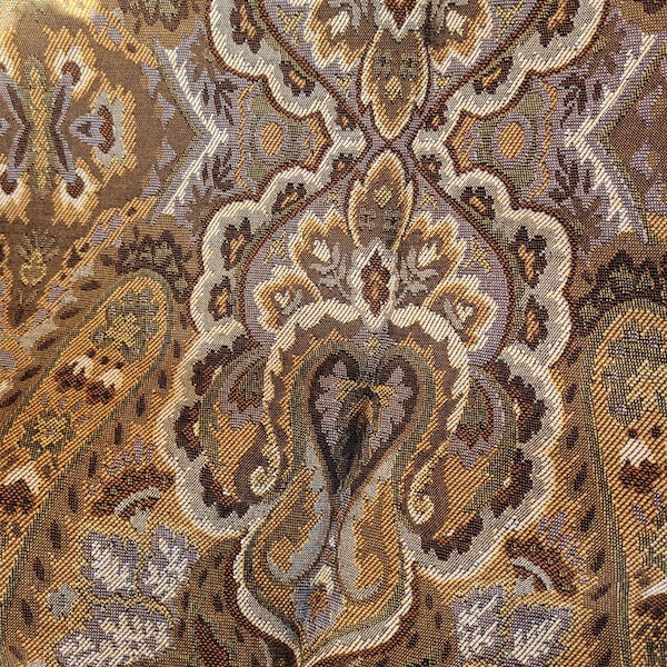 PAISLEY  ORNAMENT , cupon of vintage fabric, cotton , linen, panel.soft furnishing, brown, beige, grey, jacquard