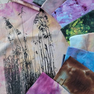 SUMMER GRASSES fabrisc remnants, hand dyed, ice dyed cotton for project, patchwork, , textile art,collage
