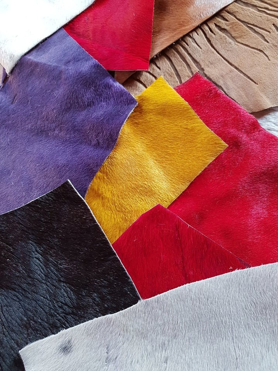 COWHIDE REMNANTS Scraps Hair on Cowhide Leather red yellow Etsy