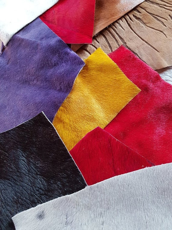 Cowhide Remnants Scraps Hair On Cowhide Leather Red Yellow Etsy