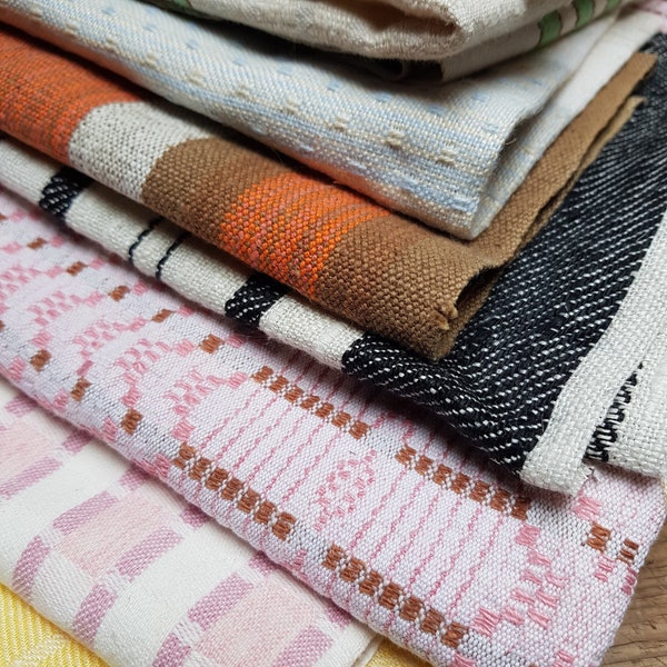 STARA RĘCZ tkane skrawki tkaniny lnianej / bawełnianej, kolor naturalny, naturalne resztki lnu, len do szycia DIY, gotowe do wysyłki