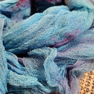 SPRING CLOUDS,Hand dyed cotton scrim , yellow, pink and red Pure cotton gause, cheesecloth , nuno felting, felting