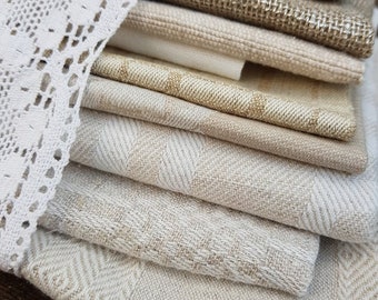Lote de retales de lino vintage, retales de tela beige natural, manualidades DIY