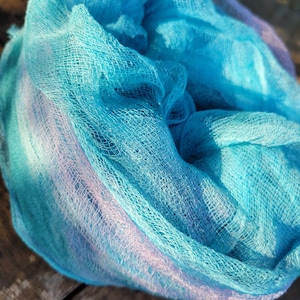 SPRING WATER,Hand dyed cotton scrim , BLUE , Beige Pure cotton gause, cheesecloth , nuno felting, felting