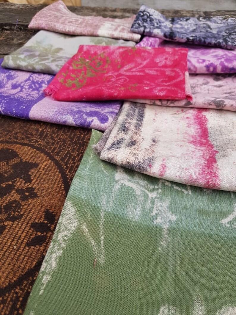 Discharged and Printed Pack of Natural Linen, Linen Bundle, Linen ...
