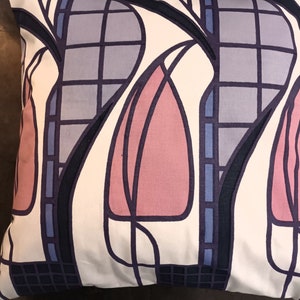 Charles Rennie Mackintosh Iconic Tulip and Lattice Hand screen printed fabric, cotton cushion cover  Art Nouveau Glasgow School. Scottish