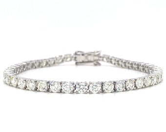 Natural Round Diamond Tennis 18kt White Gold Bracelet, Luxury Diamond Bracelets for Her, Anniversary Birthday Jewelry Gifts