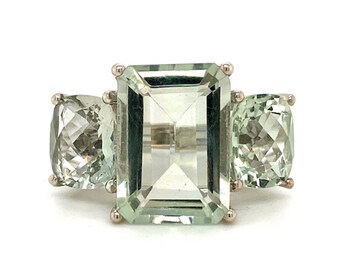 FifiRose Large Prasiolite Green Amethyst 925 Sterling Silver Ring – Size 6 (Handmade)