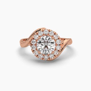 Moissanite Halo Engagement Ring | 14K Gold Twist Bridal Ring