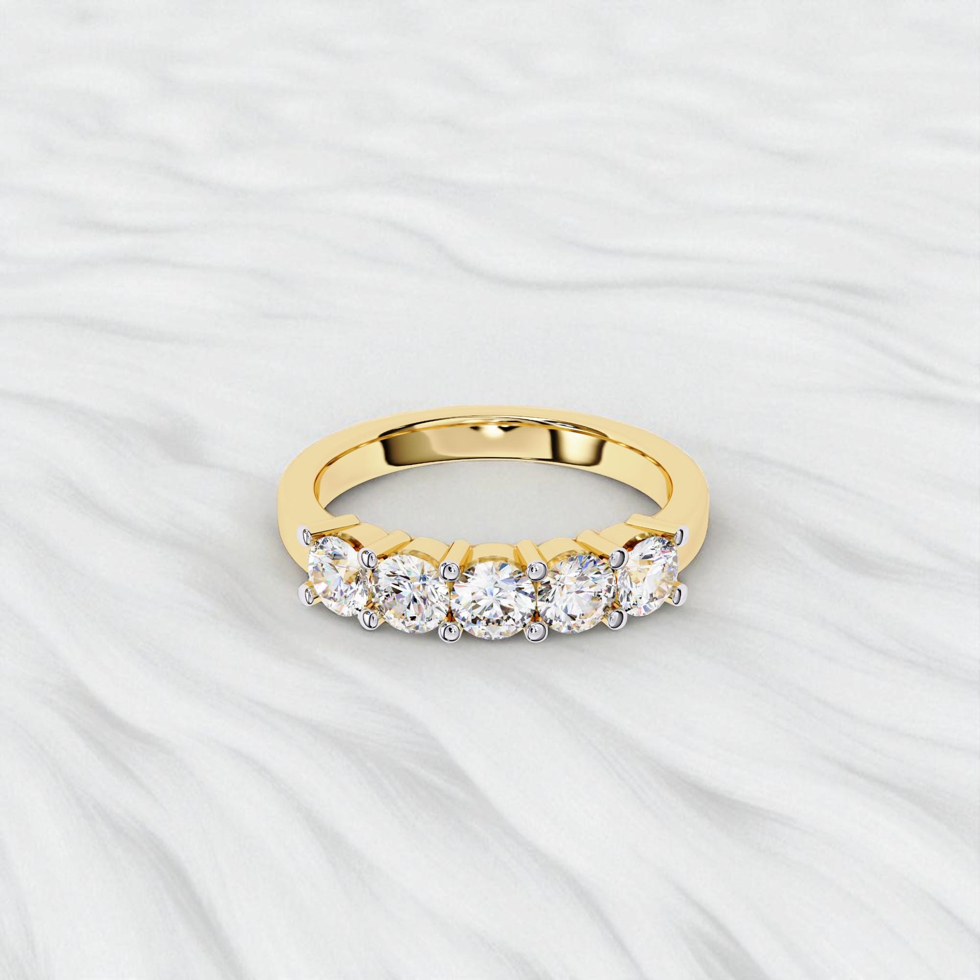 Eternity Diamond Band: Five Round Cut Stones - Gold or Silver