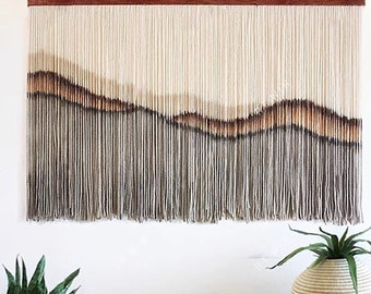 Large Mountain Macrame Wall Hanging, Hand Woven Macrame Decor, Dip Dyed Wall Art, Boho Macrame Headboard Above Bed, Home Tapestry Decor,Gift
