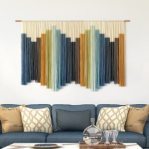 Tapiz de pared de macramé, arte de pared grande de macramé, decoración de pared bohemia moderna, tapiz de pared tejido, tapiz de macramé teñido por inmersión, decoración del hogar, regalo