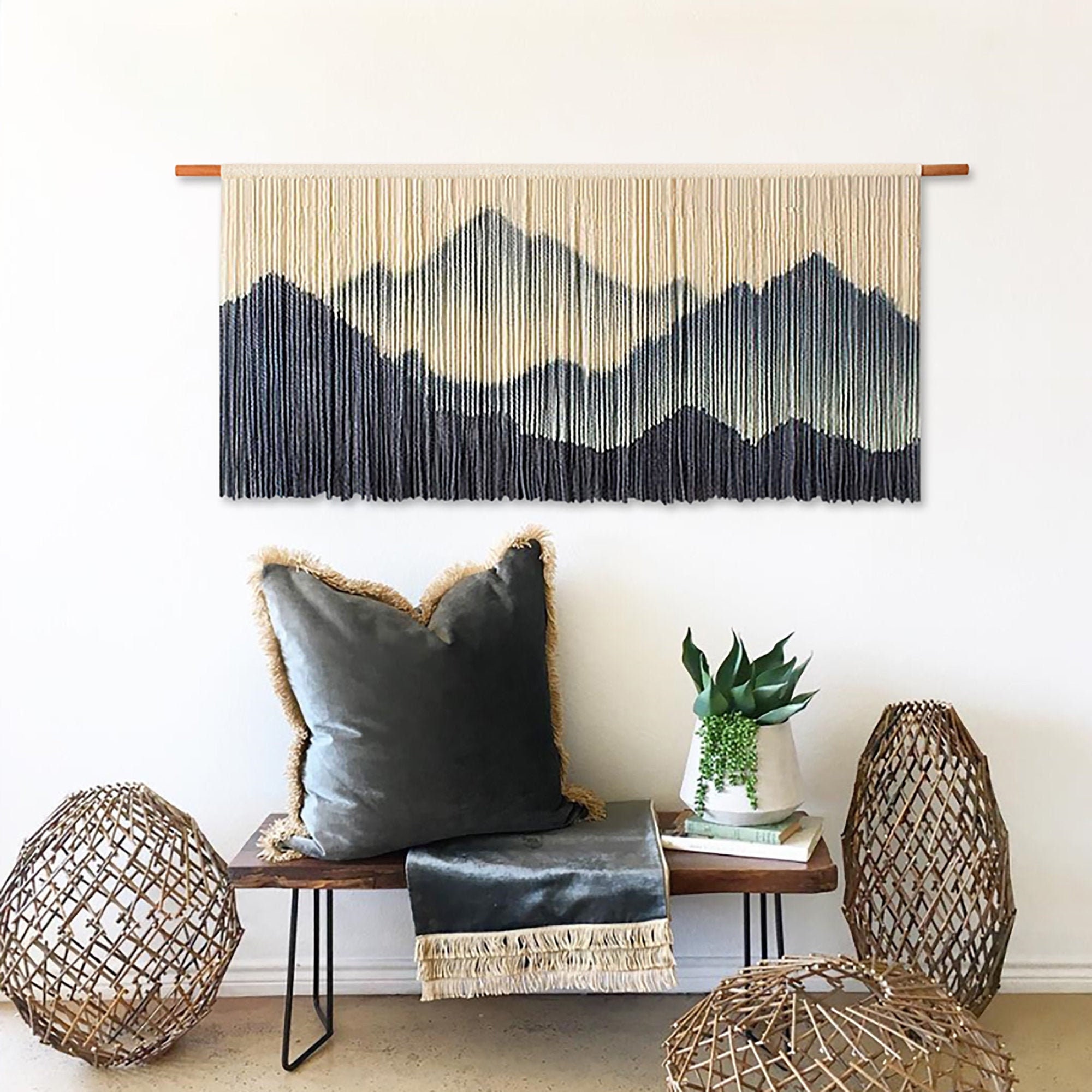 Mountain Macrame Wall Hanging, Large Bohemian Hand Dyed Art Wall Art, 100% Cotton Rope Woven Wall Hanging, Headboard Above Bed Tapestry,Gift