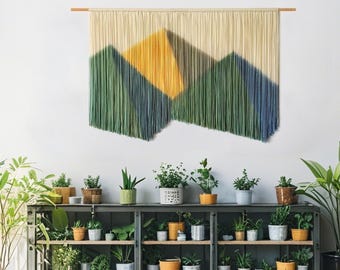 3D Wall Tapestry with Triangle Mountains, Macrame Wall Art, Handwoven Decor for Boho Apartment, Meditation Space, Modern Housewarming Gift