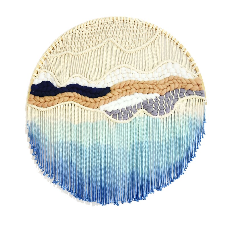 Round Macrame Wall Hanging Blue Gradient Tapestry Bohemian Etsy