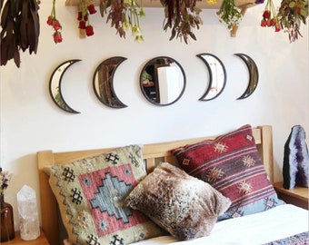 Nordic, Scandinavian Natural Decor Acrylic Moonphase Mirrors, Interior Design Wooden Moon Phase Mirror, Moon Mirror, Wall Decor For Room.