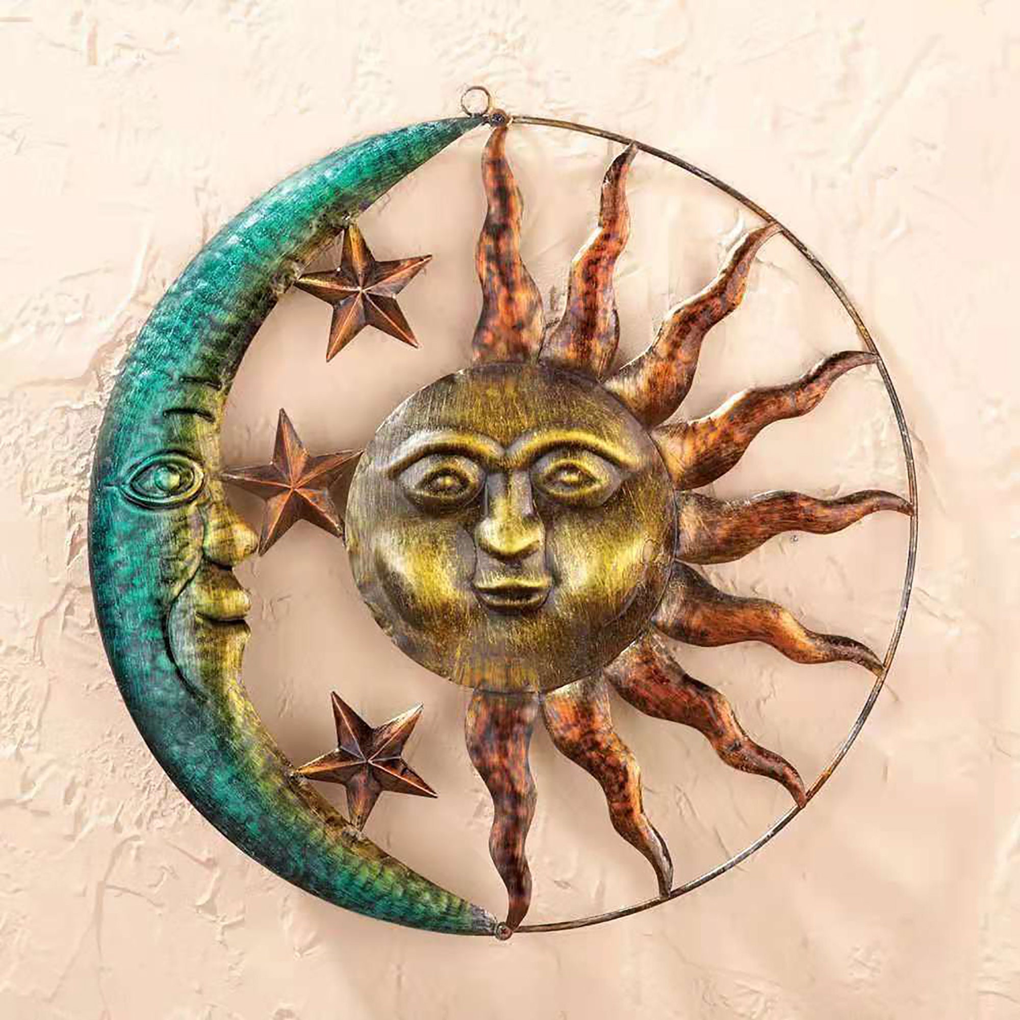 Metal Sun Moon Statues Art Wall Hanging Bohemian Wall Decor Etsy