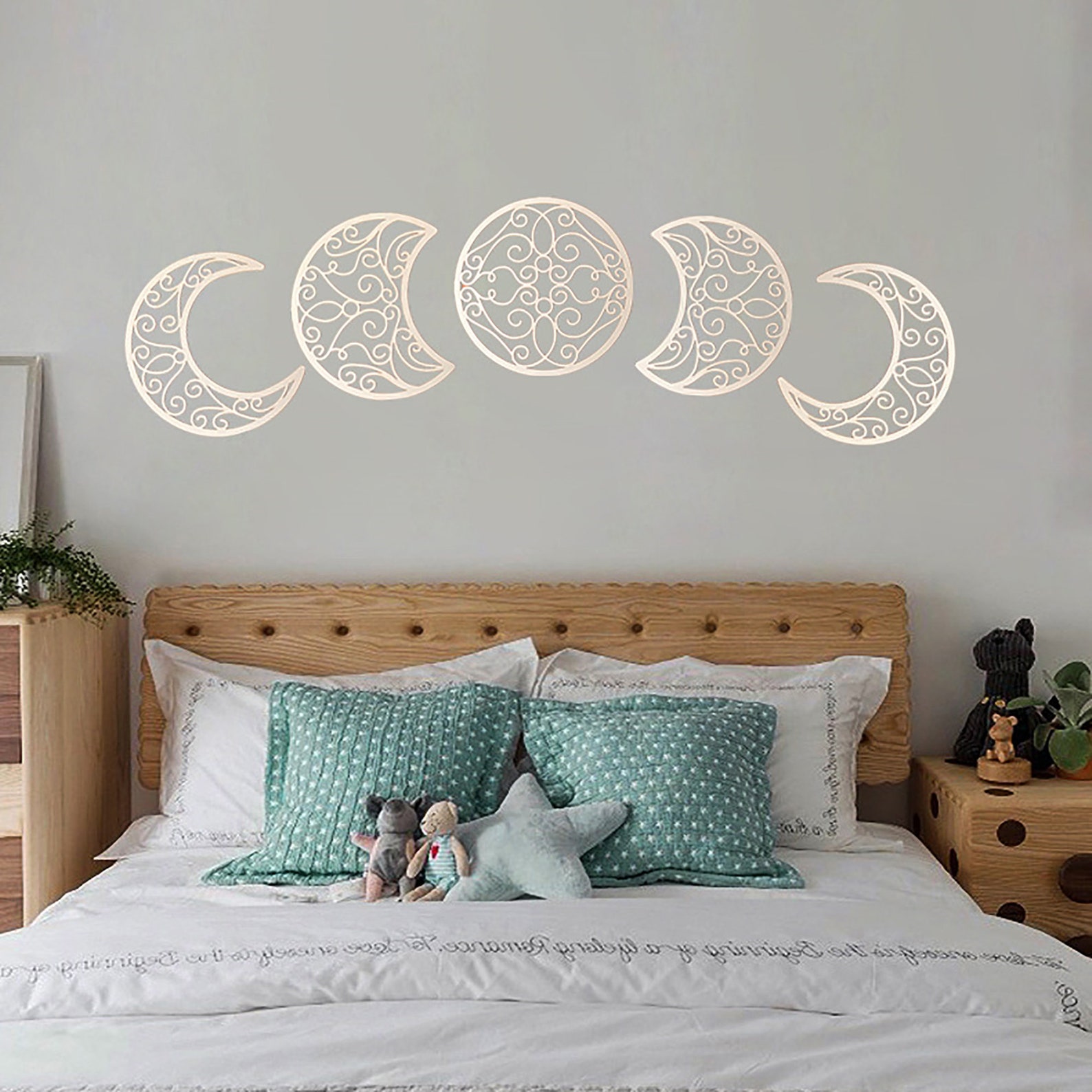 5pcs Moon Phases Wall Decor Interior Design Wooden Moon Etsy