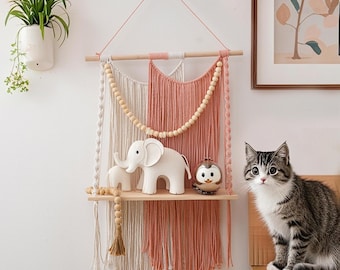 Macrame Hanging Shelf, Macrame Wall Hanging, Minimalist Wall Art, Bohemian Nursery Decor, Handmade Plant Hanger, Garden Shelf, Home Decor