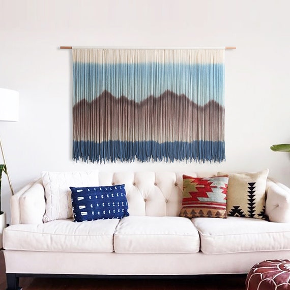 Macrame Mountains Hand Dyed Art Wall Hanging Bohemian Macrame Etsy