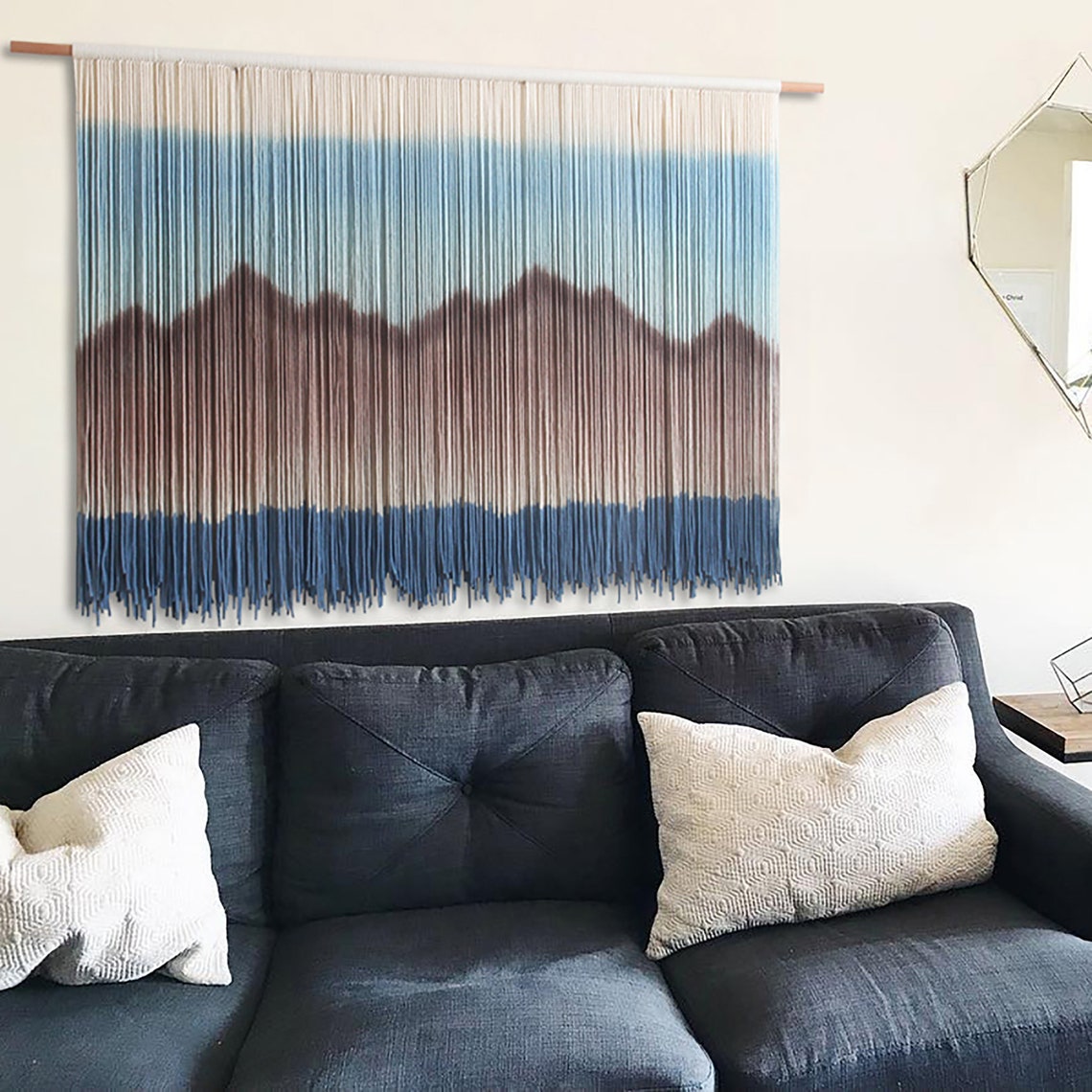 Macrame Mountains Hand Dyed Art Wall Hanging Bohemian Macrame Etsy