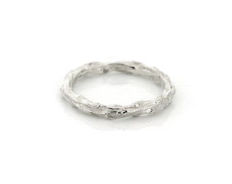 Organic Sterling Silver Promise/Wedding Band. Textured branch/twig in solid Sterling Silver