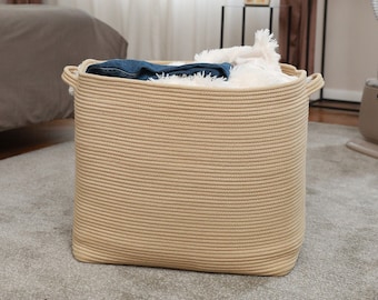 22"x14"x18" Mega Size Rectangular Extra Large Storage Basket, Cotton Rope Storage Baskets, Woven Laundry Hamper, for Clothes, Beige
