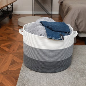 20" x 20" x 15" Extra Large Storage Basket with Lid, Cotton Rope Storage Baskets, Laundry Hamper, Toy Bin, Basket with Lid Light Grey/Grey