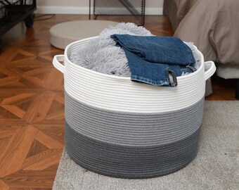 20" x 20" x 15" Extra Large Storage Basket with Lid, Cotton Rope Storage Baskets, Laundry Hamper, Toy Bin, Basket with Lid Light Grey/Grey