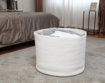 24" x 24" x 17" Mega Size Extra Large Storage Basket, Large Cotton Rope Storage Basket, Woven Laundry Hamper, for Toys Blankets, Full White