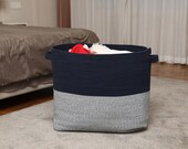 24 quot x16 quot x20 quot Mega Size Rectangular Extra Large Storage Basket, Cotton Rope Storage Baskets, Woven Laundry Hamper, for Clothes, Dark Blue Mix