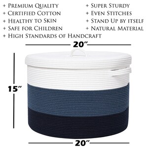 20 x 20 x 15 Extra Large Storage Basket with Lid, Cotton Rope Storage Baskets, Laundry Hamper, Toy Bin, Basket with Lid Blue/Dark Blue image 2