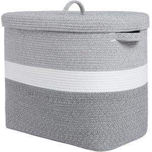 22x14x18 Inch Extra Large Rectangular Rope Basket with Lid, Decorative Blanket Storage Basket