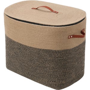 22x14x18 Inch Extra Large Rectangular Cotton Rope Basket with Zipper Lid, Decorative Blanket Storage Chest for Living Room Bedroom