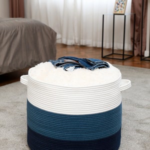 20 x 20 x 15 Extra Large Storage Basket with Lid, Cotton Rope Storage Baskets, Laundry Hamper, Toy Bin, Basket with Lid Blue/Dark Blue image 6