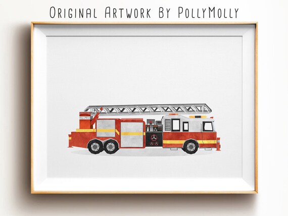 Fire Truck Print Firetruck Wall Art Automotive Prints Boy | Etsy
