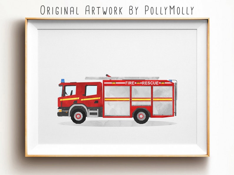 Firetruck Art Print Fire Truck Print Transportation Wall Art | Etsy