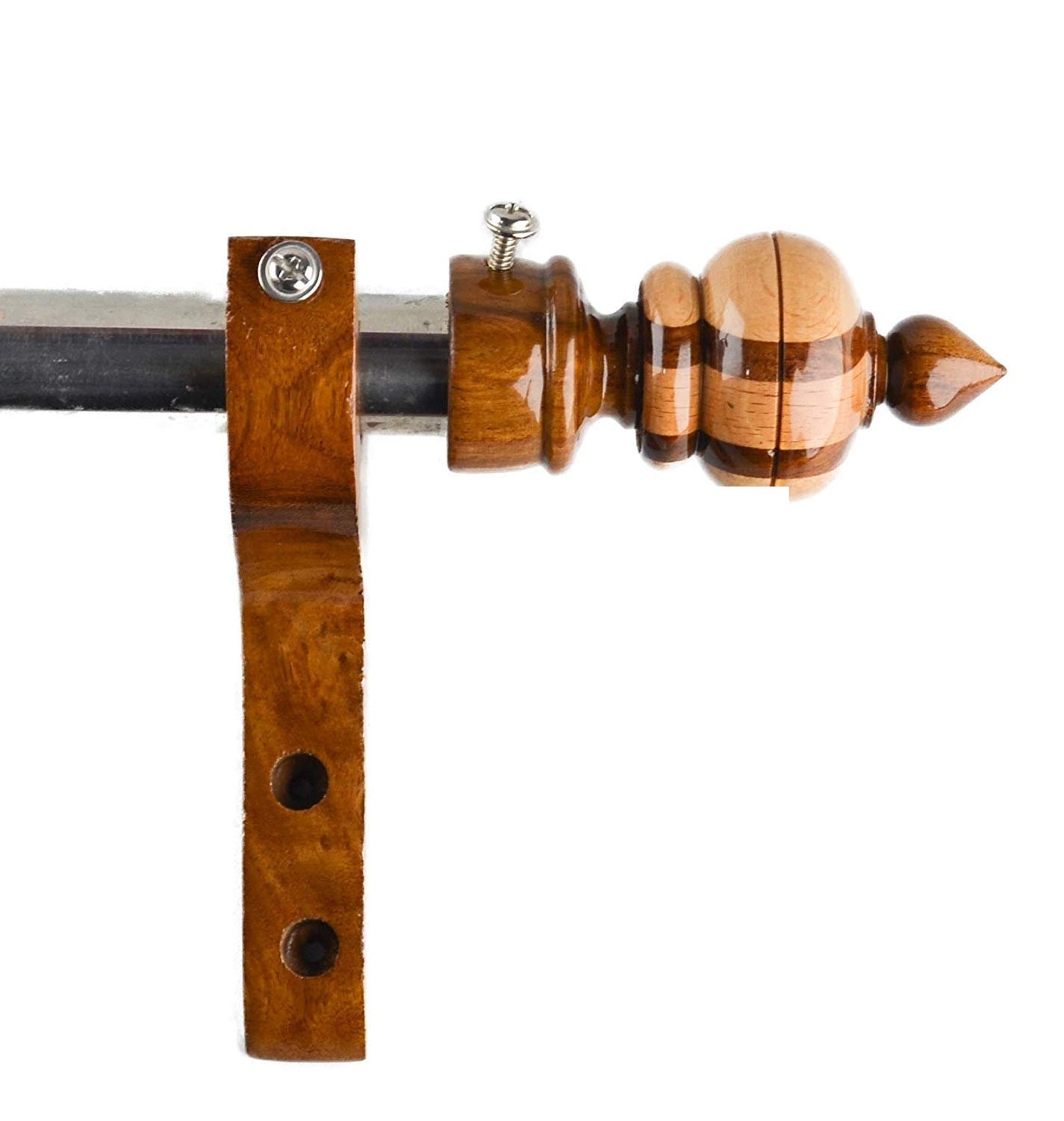 Handmade Wooden Curtain Rod Holder & Finials Elegant Window Hardware