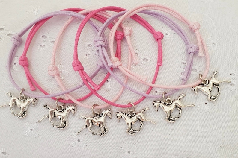 6 Horse Adjustable Friendship Wish Bracelets Party Bag Favours Good Luck Gift Riding Competition image 1