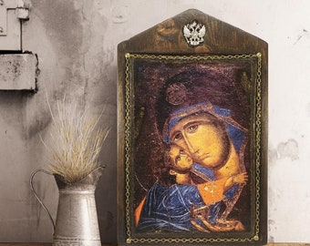 Virgin Mary with Jesus handmade wooden Byzantine icon | Orthodox icons | Christian gifts