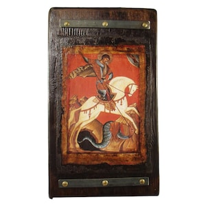 Saint George the Dragon Slayer, Handmade Wooden Byzantine Icon, Greek Orthodox Icons, Christian Gifts, Religious Icons, Housewarming Gifts